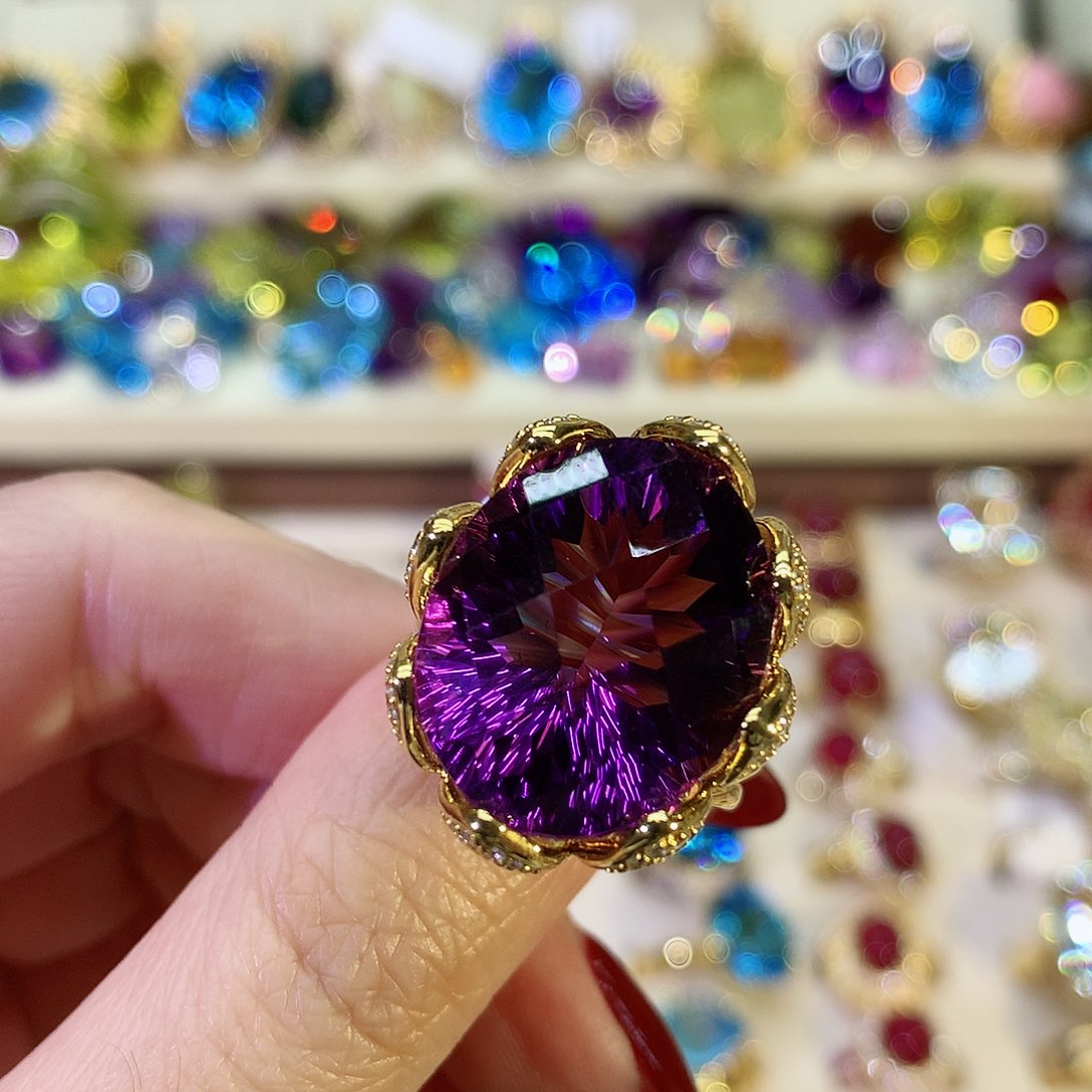 紫晶戒指银S925镀金镶嵌