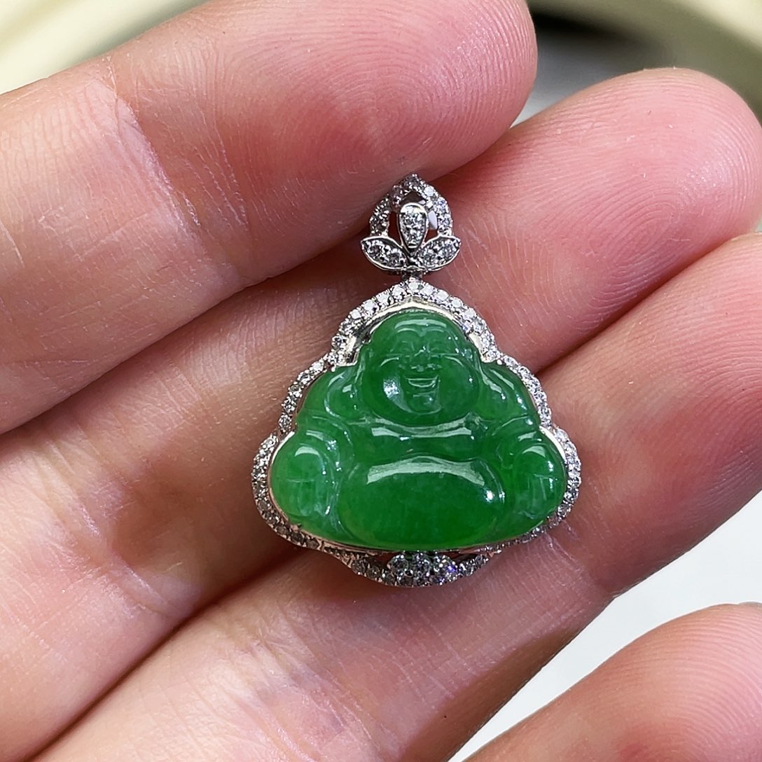 翡翠18K金镶嵌吊坠(不含链)