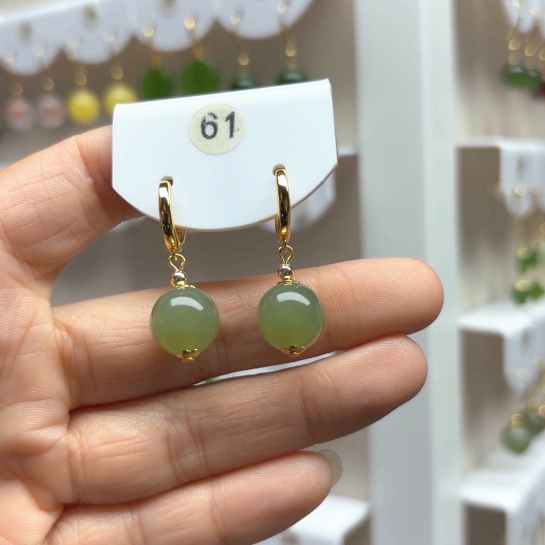 和田玉耳饰银S925镶嵌