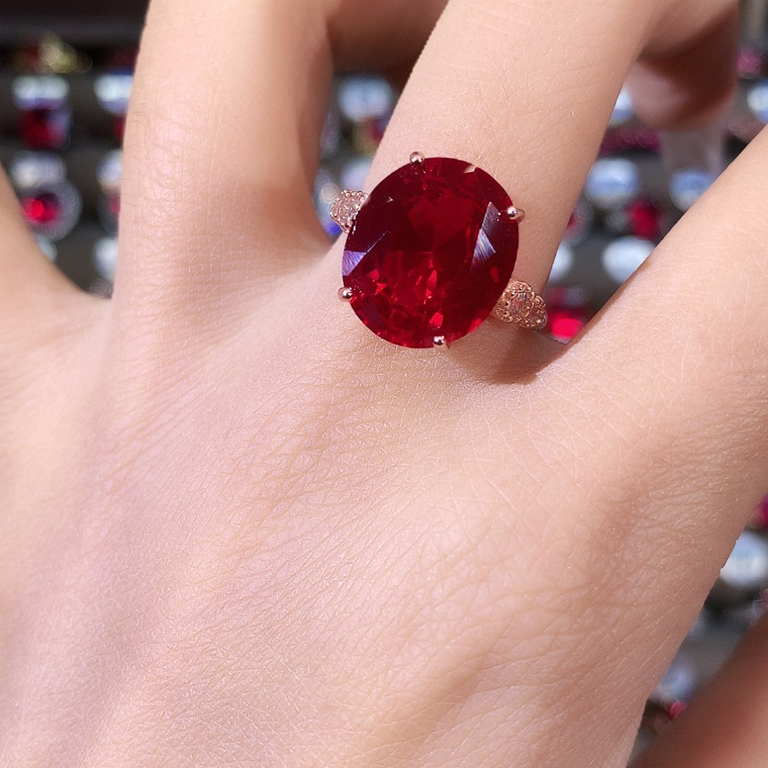 无925银鸽血红色戒指玫瑰金