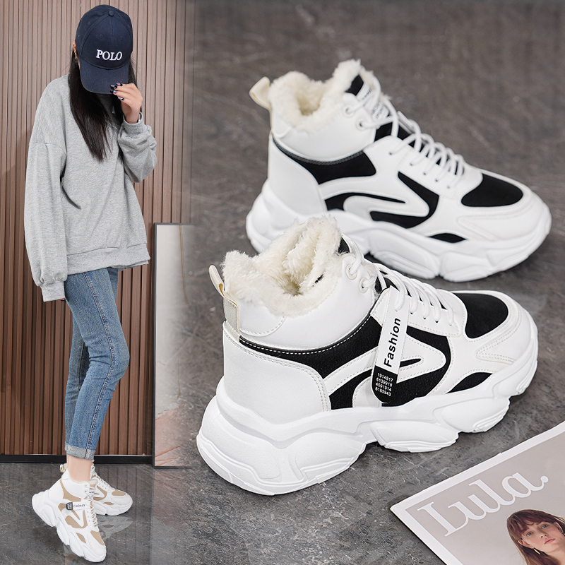 如加绒女2025冬季新款保暖高帮运动鞋学生棉鞋J-A09