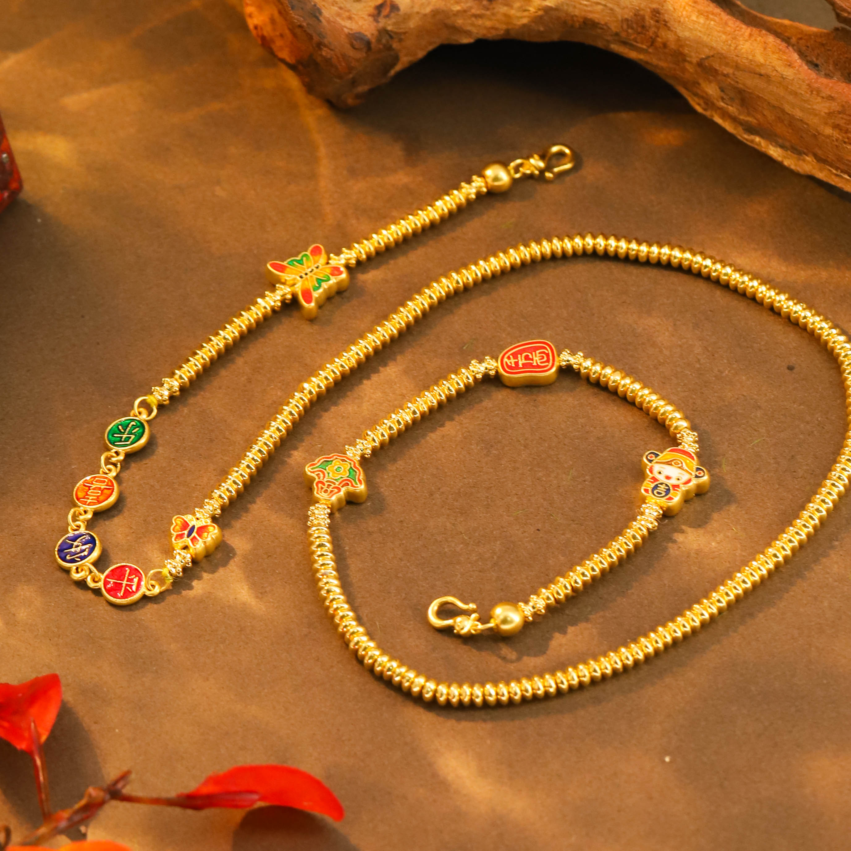 福满圆珠宝1 足金999投资金 水贝蝴蝶财神手工项链 53-55cm