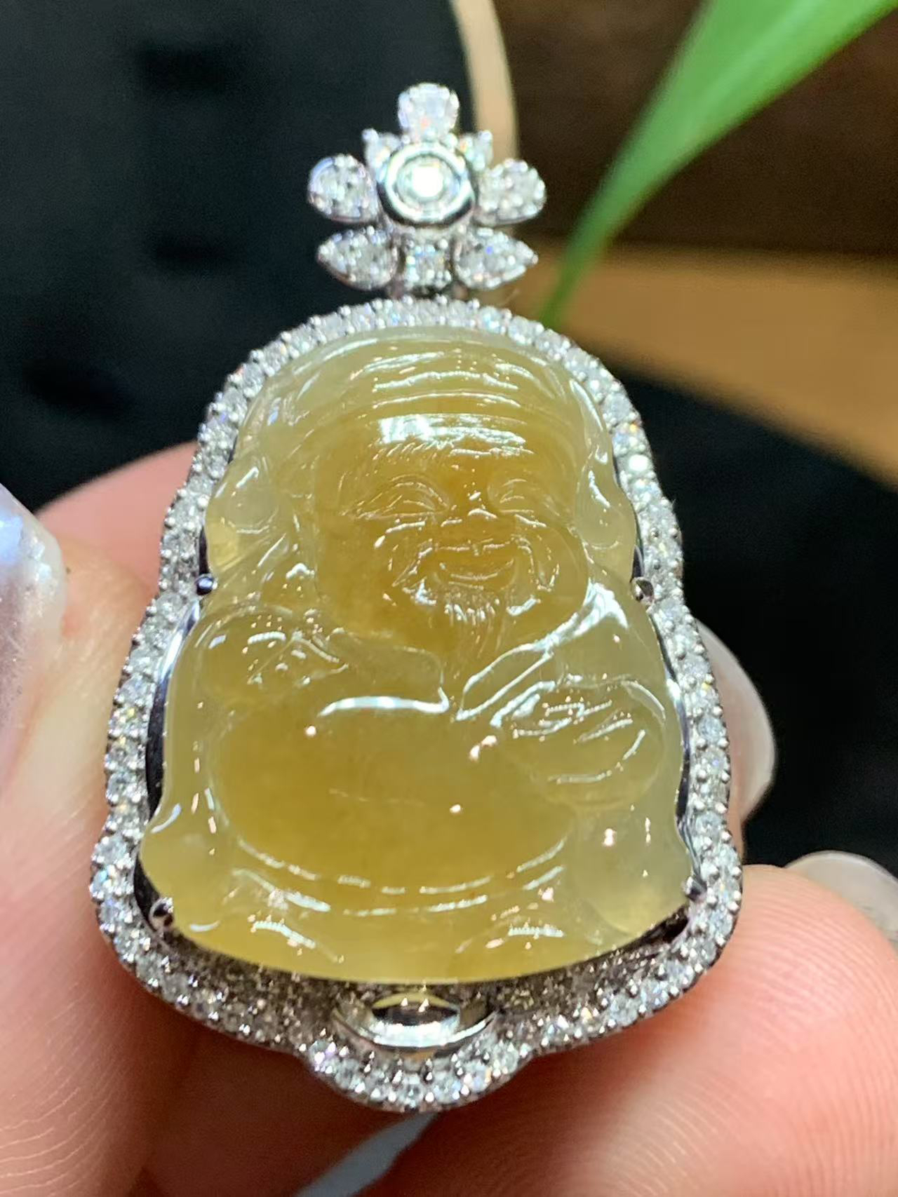 折后缅A翡翠18k真钻吊坠 财爷一刀切 整高38 裸23.2-19-3.5mm