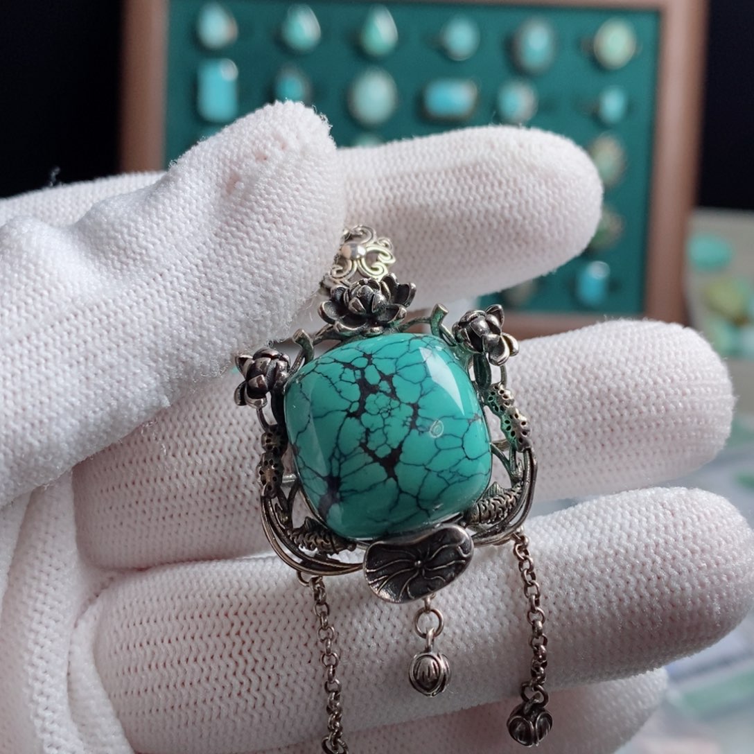 绿松石颈饰银S925镶嵌