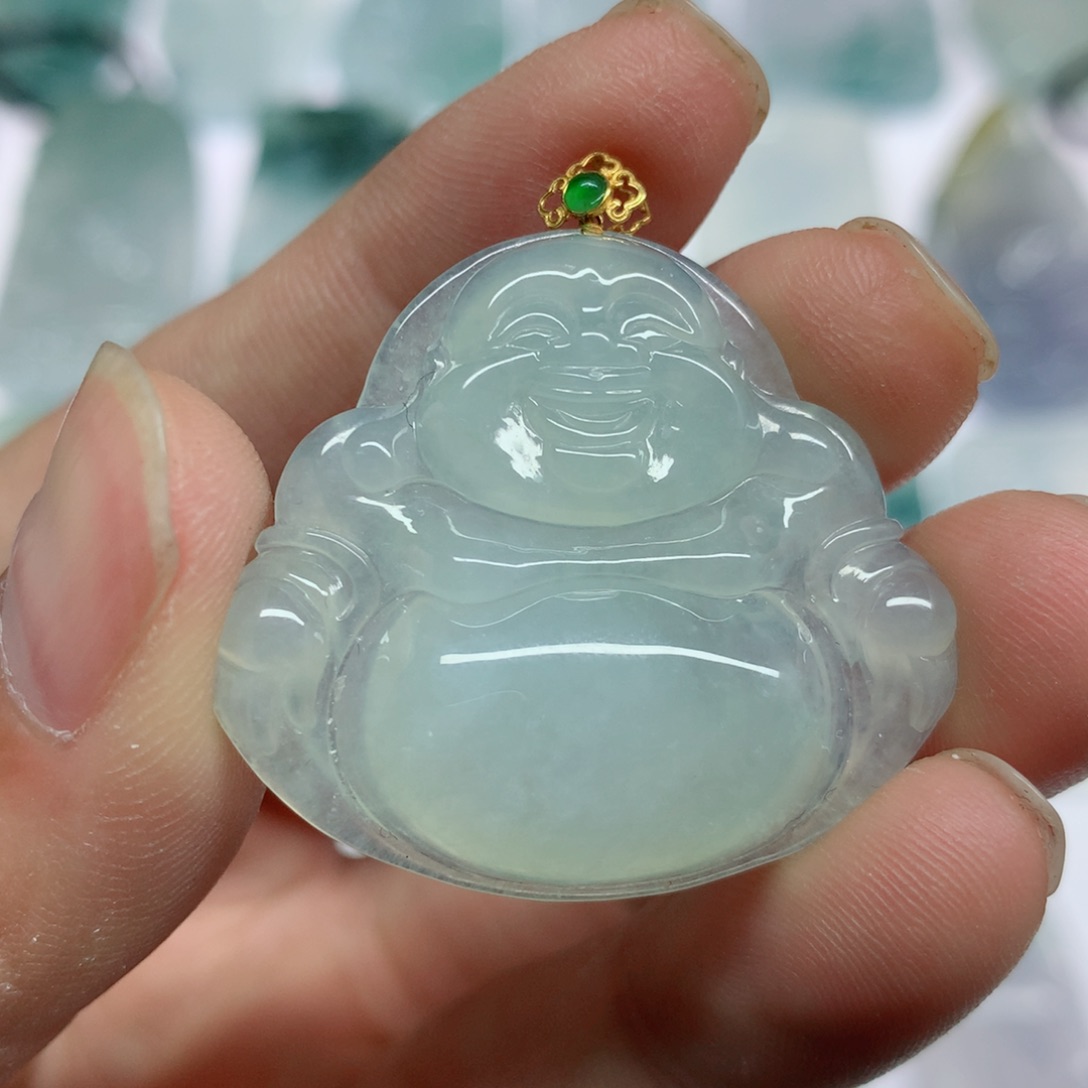 翡翠颈饰18K金镶嵌佛公