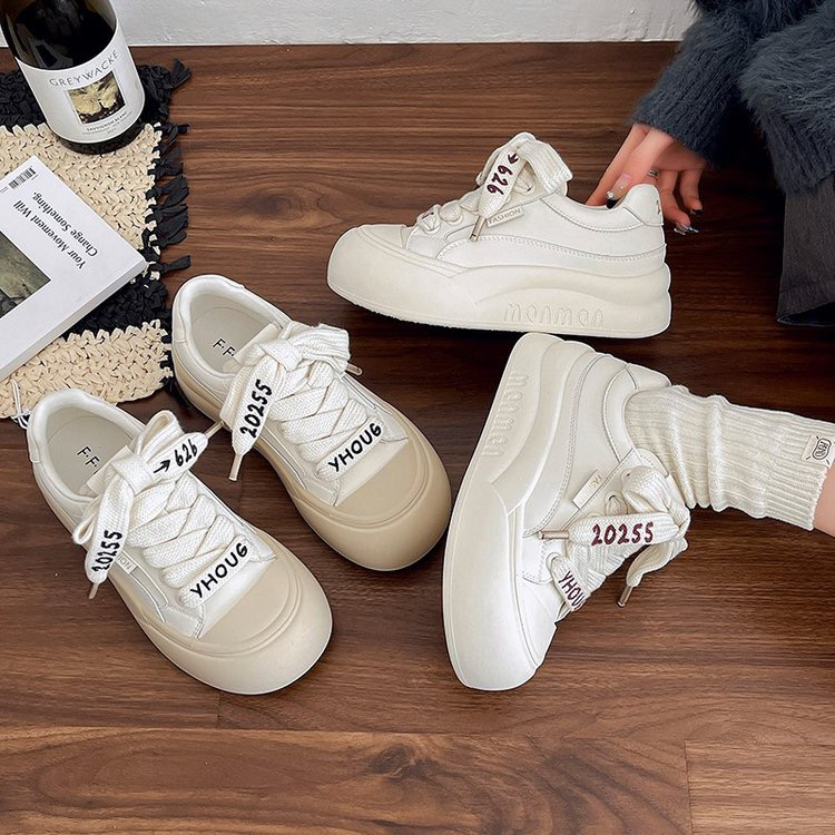 爆款厚底板鞋2025早春新款百搭韩系大头面包鞋软底软面小白鞋