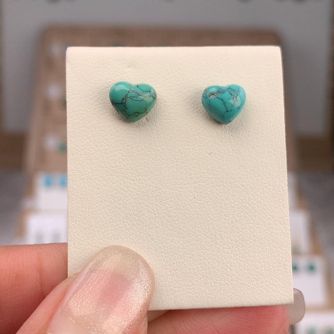 绿松石银S925镶嵌耳饰