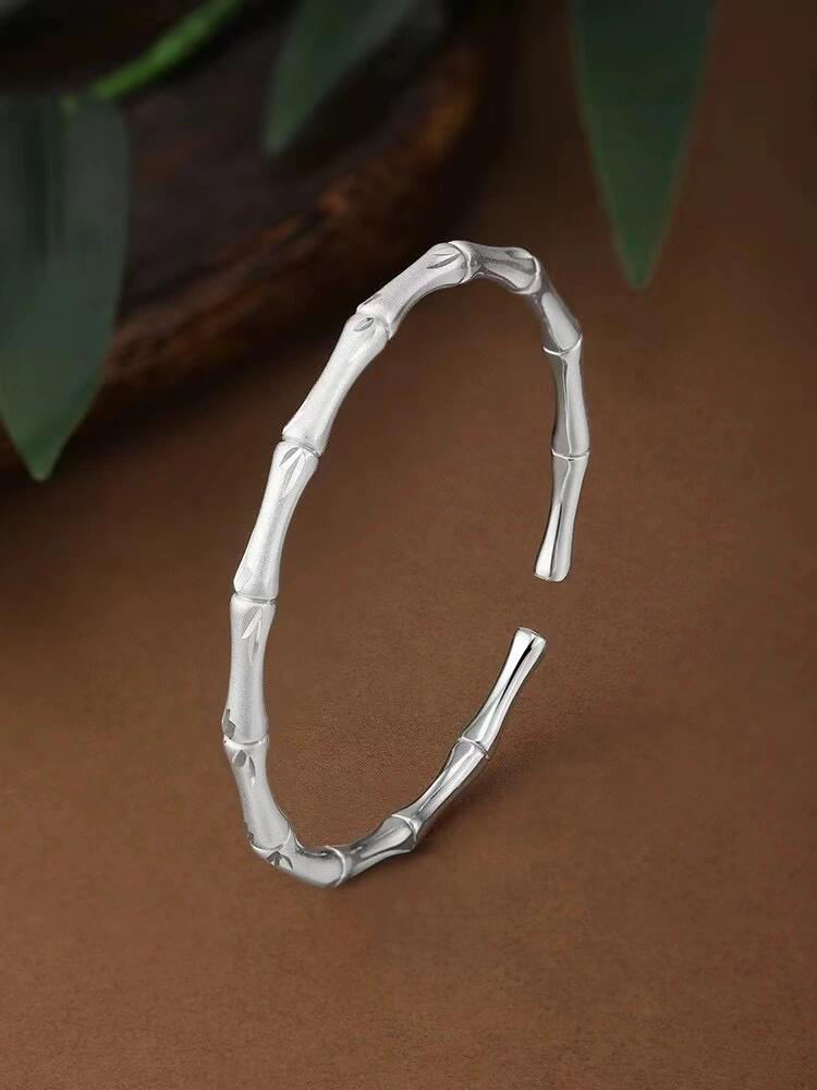 足银手镯 足银手镯 9999纯银手镯节节高升竹节光面银手镯实心百搭