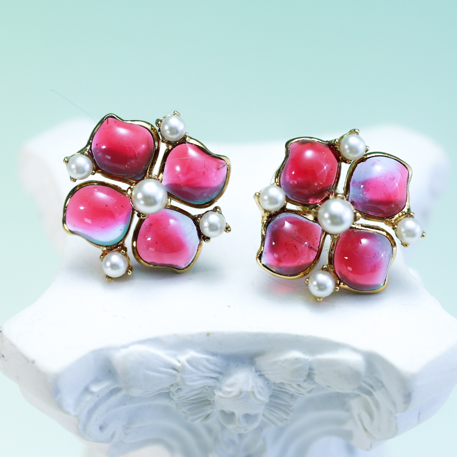 合金仿水晶耳饰 法产gripoix 花卉系列 耳饰