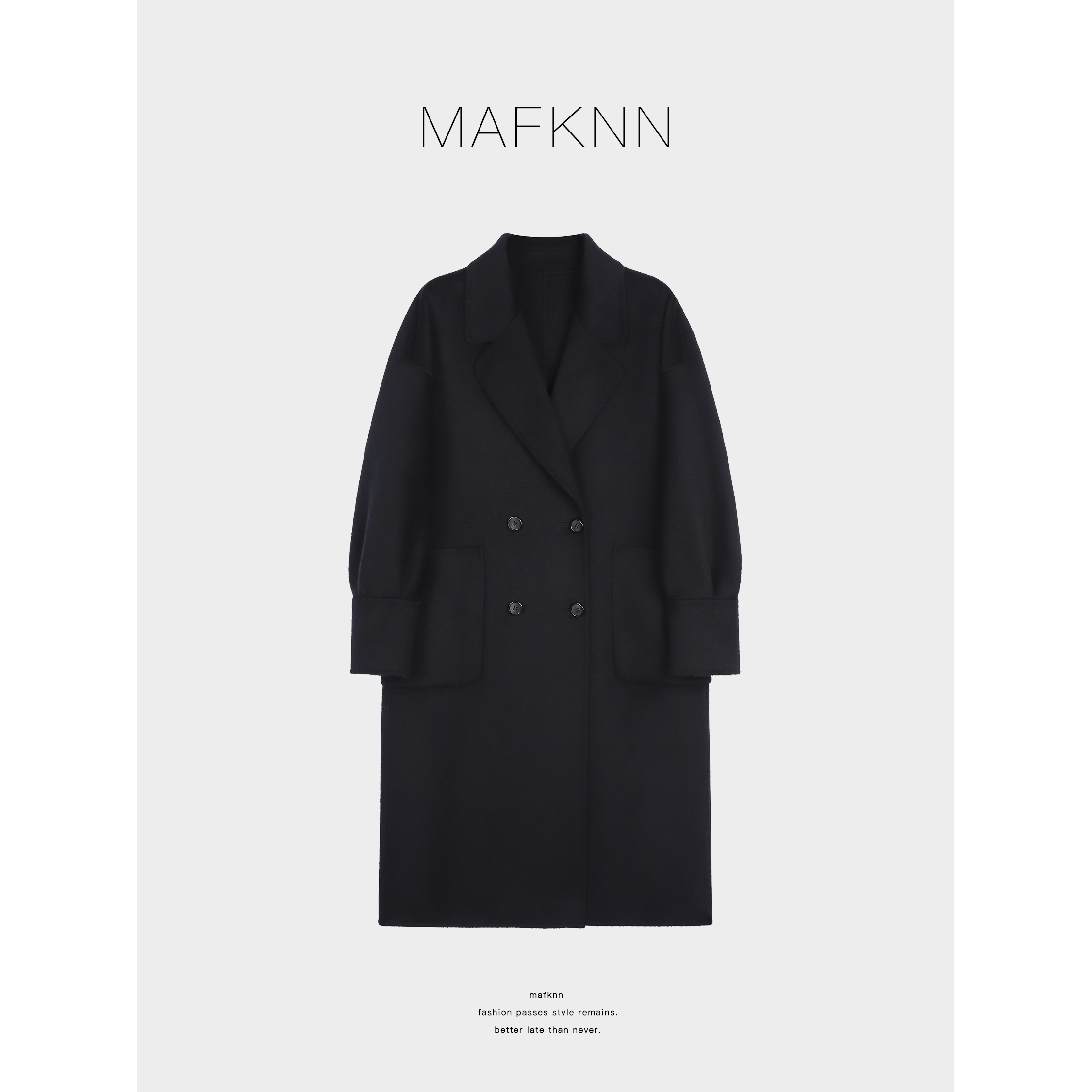 MAFKNN/玛肯时尚休闲简约纯色百搭中长款毛呢大衣MK13406