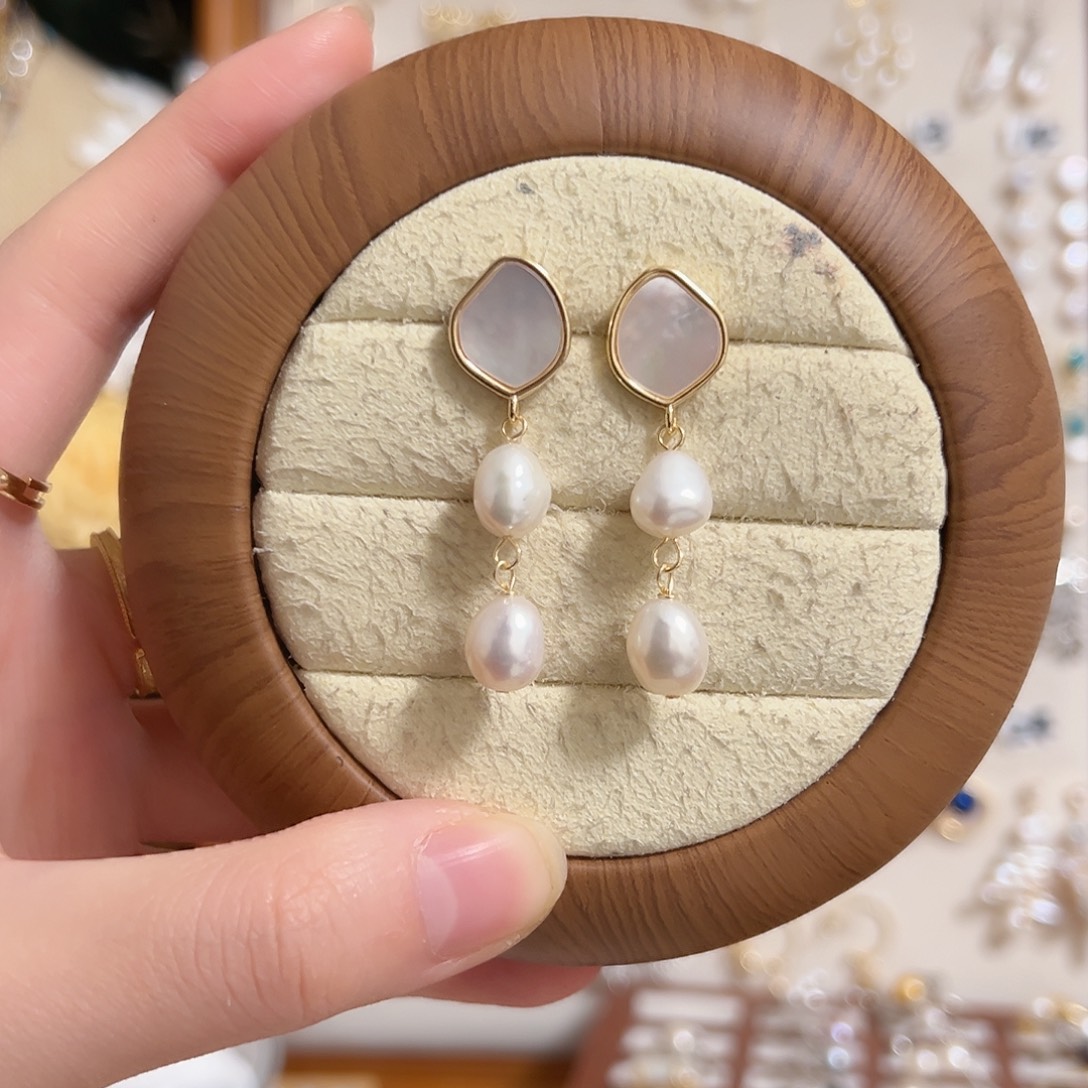 淡水珍珠耳坠银S925镶嵌