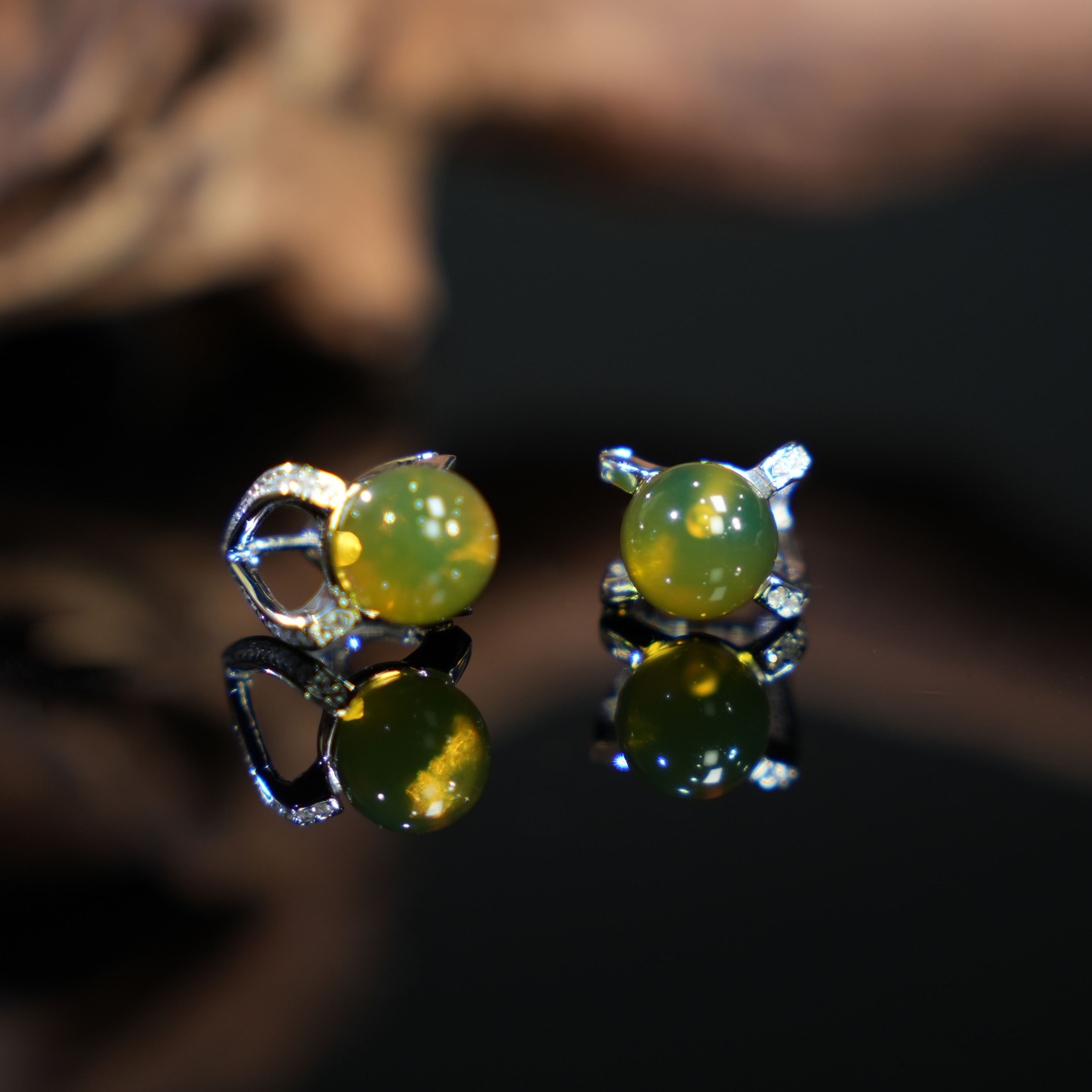 【壹芳珠宝*小灯泡】天然原矿墨西哥蓝珀s925银镶嵌耳环