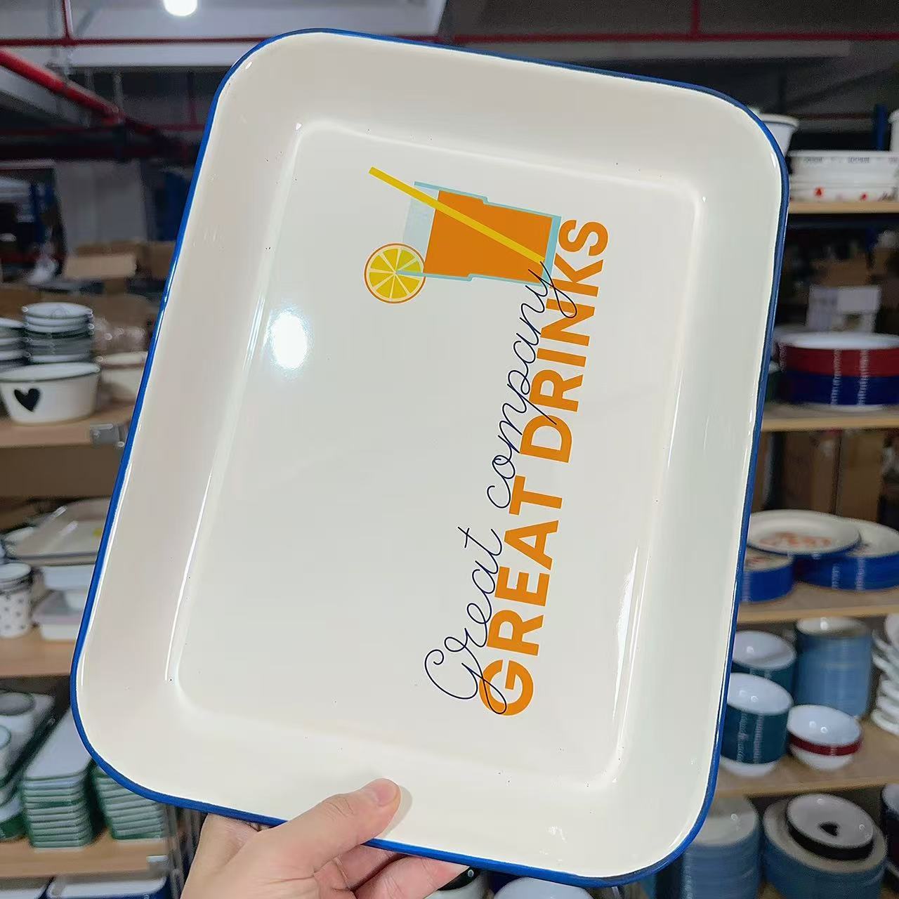 【微瑕】长方形橙子饮料搪瓷烤盘（尺寸33.5*25.5*3）