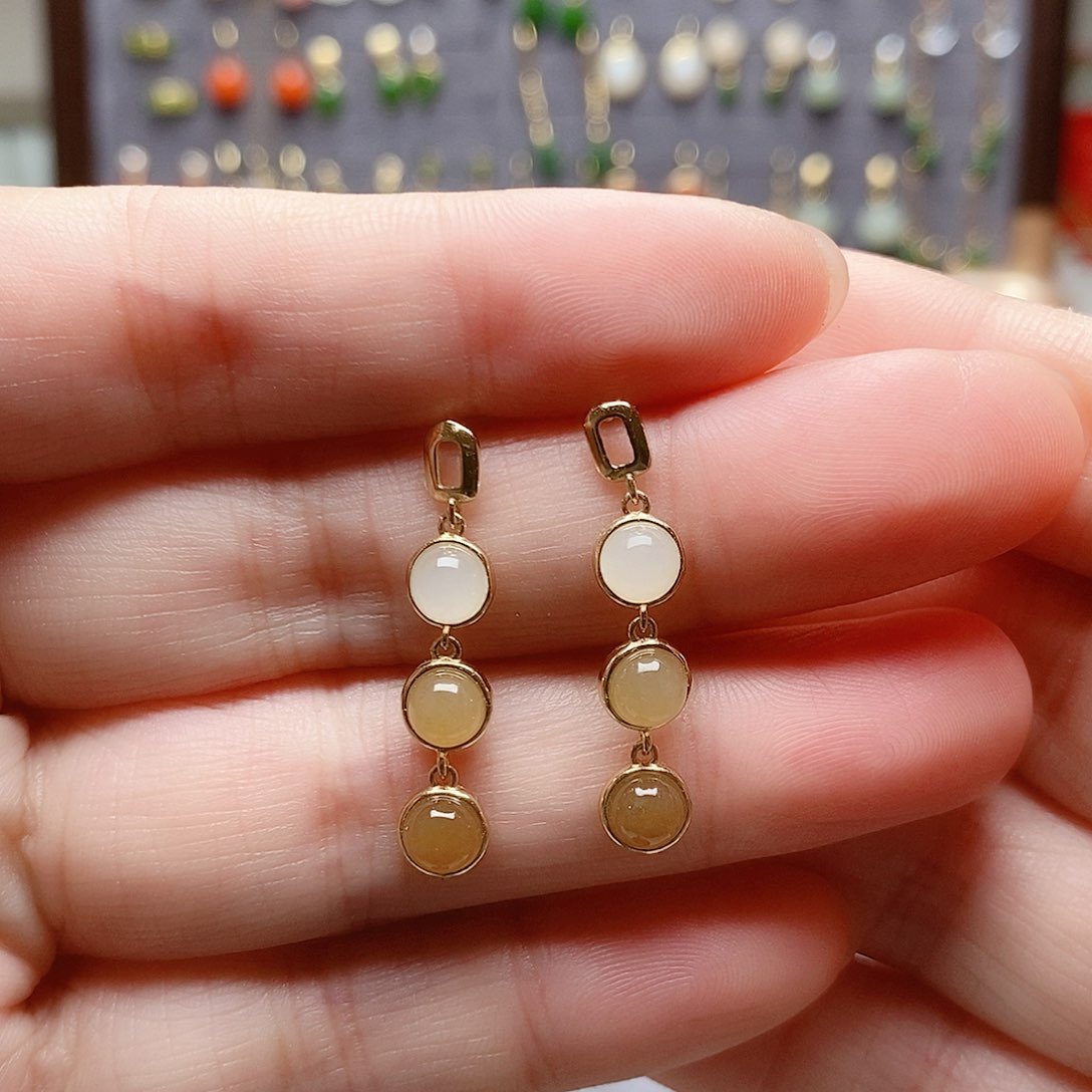 银S925镶嵌和田玉耳饰