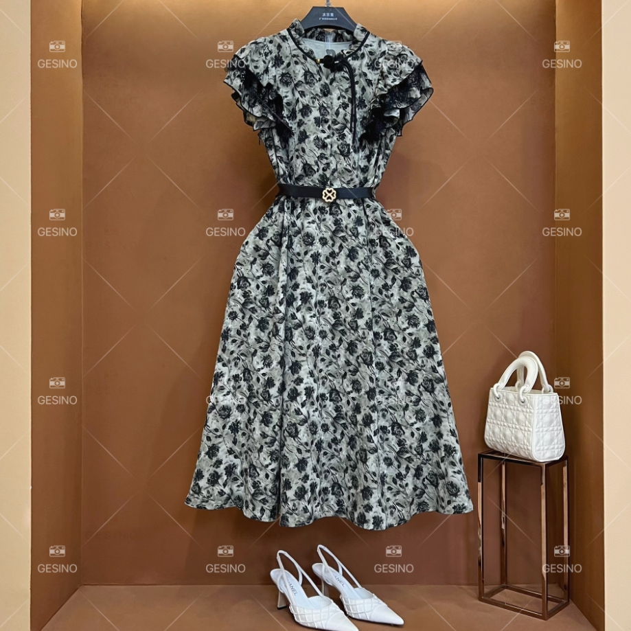 【露露】春夏设计师轻奢法式气质印花女士连衣裙 CX-2024358