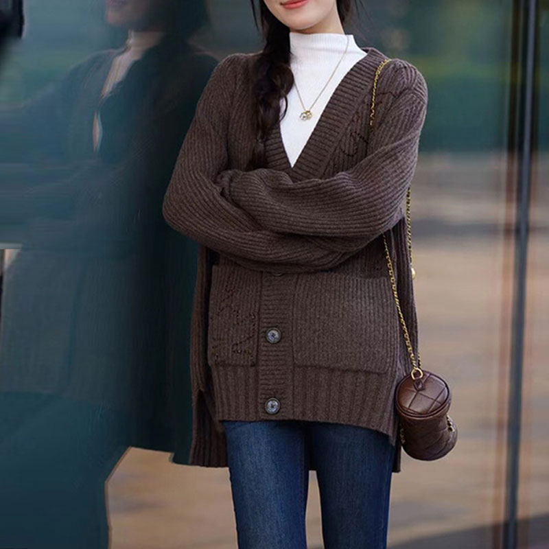 {专柜}商场同款2025早春时尚百搭慵懒风V领针织开衫外套女1499258