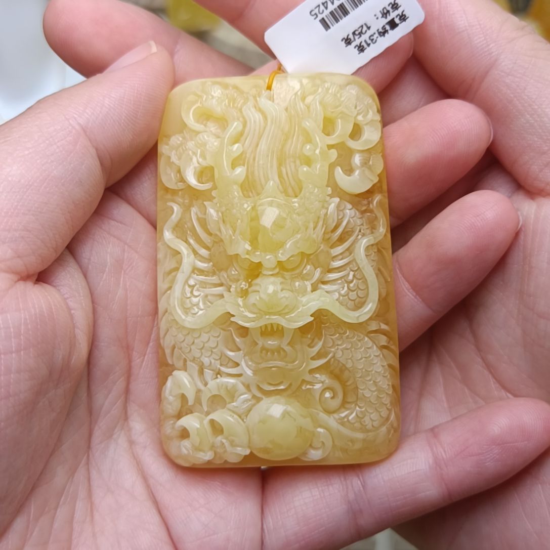 未镶嵌蜜蜡裸石大尺寸精工雕刻龙牌吊坠手把件摆件