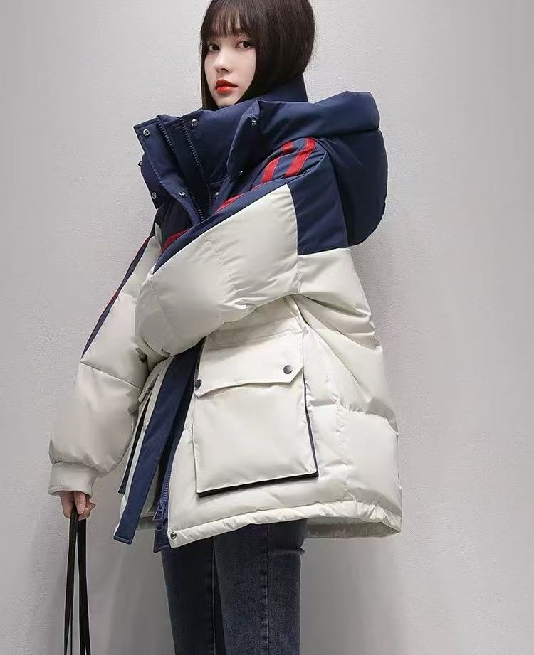撞色运动休闲中长款韩版冬季加厚外套