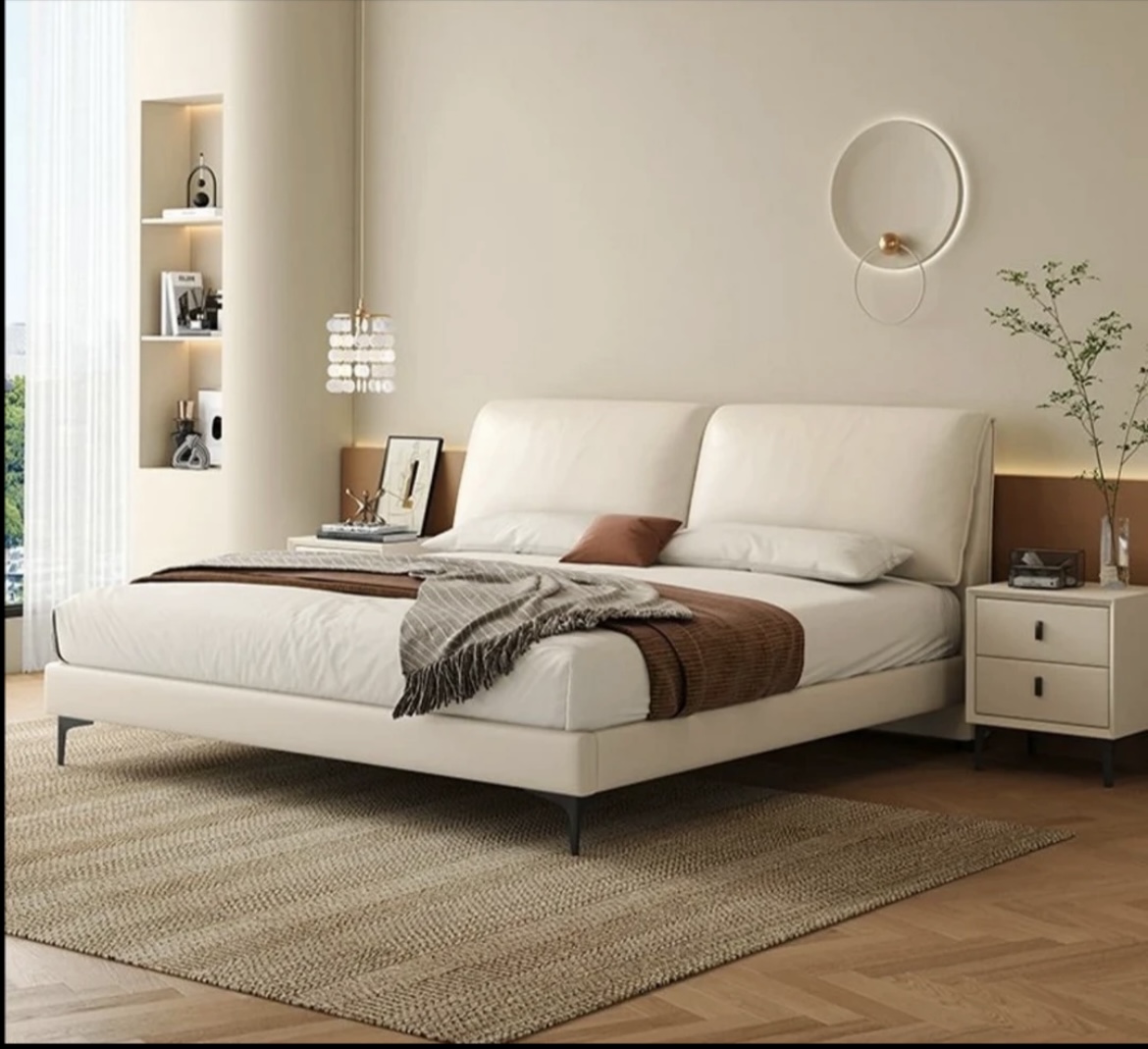 大象耳朵悬浮简约极简实木双人床轻奢真皮的床1.8米x2米主卧大床