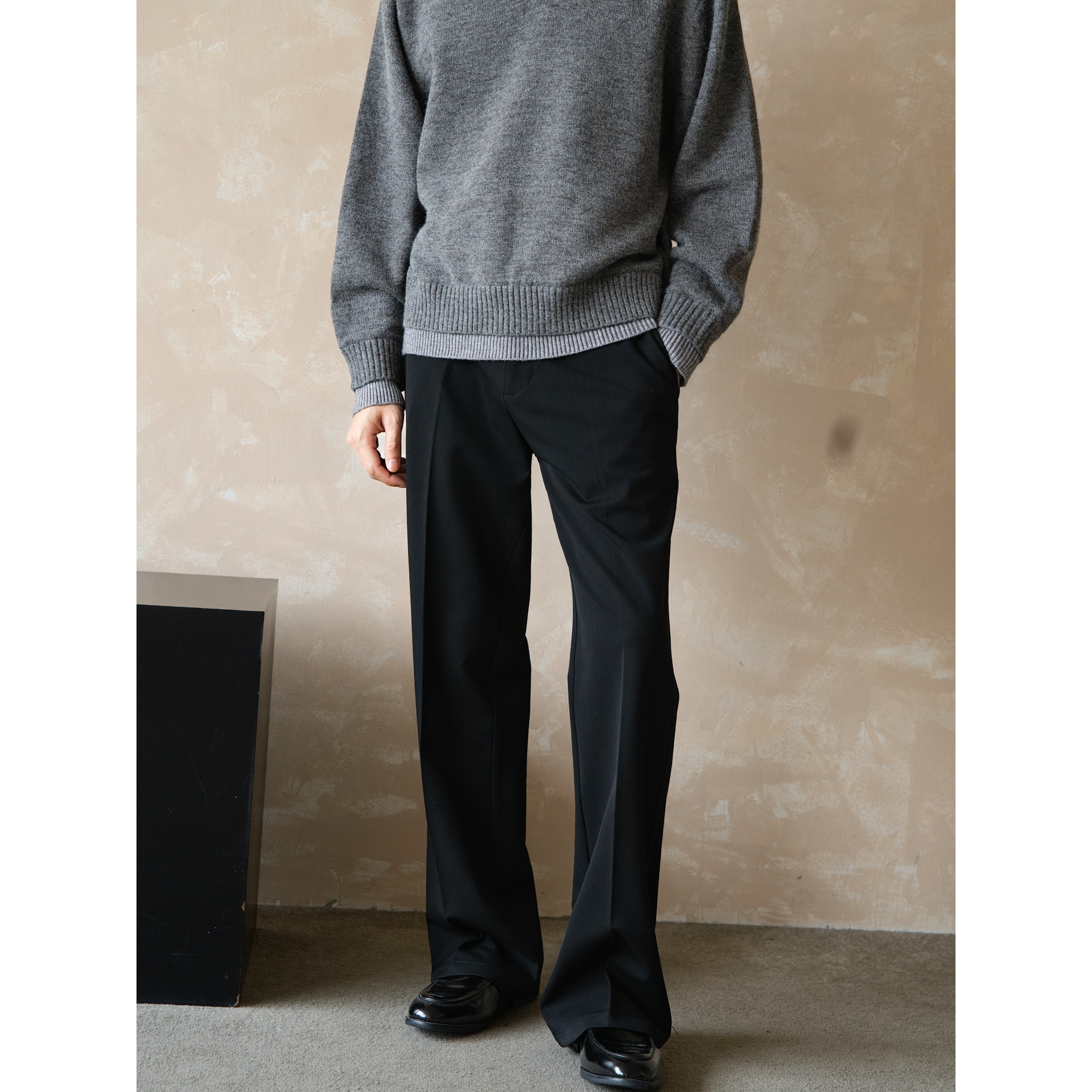 CBison cleanfitTR色纺纱线混纺面料 秋冬简约松紧腰微喇显瘦西裤