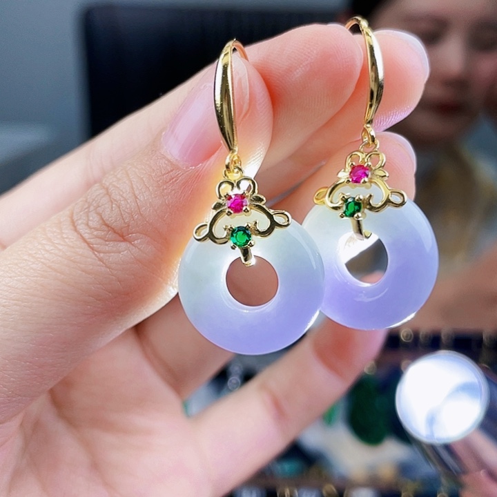 翡翠耳饰银S925镶嵌饰品