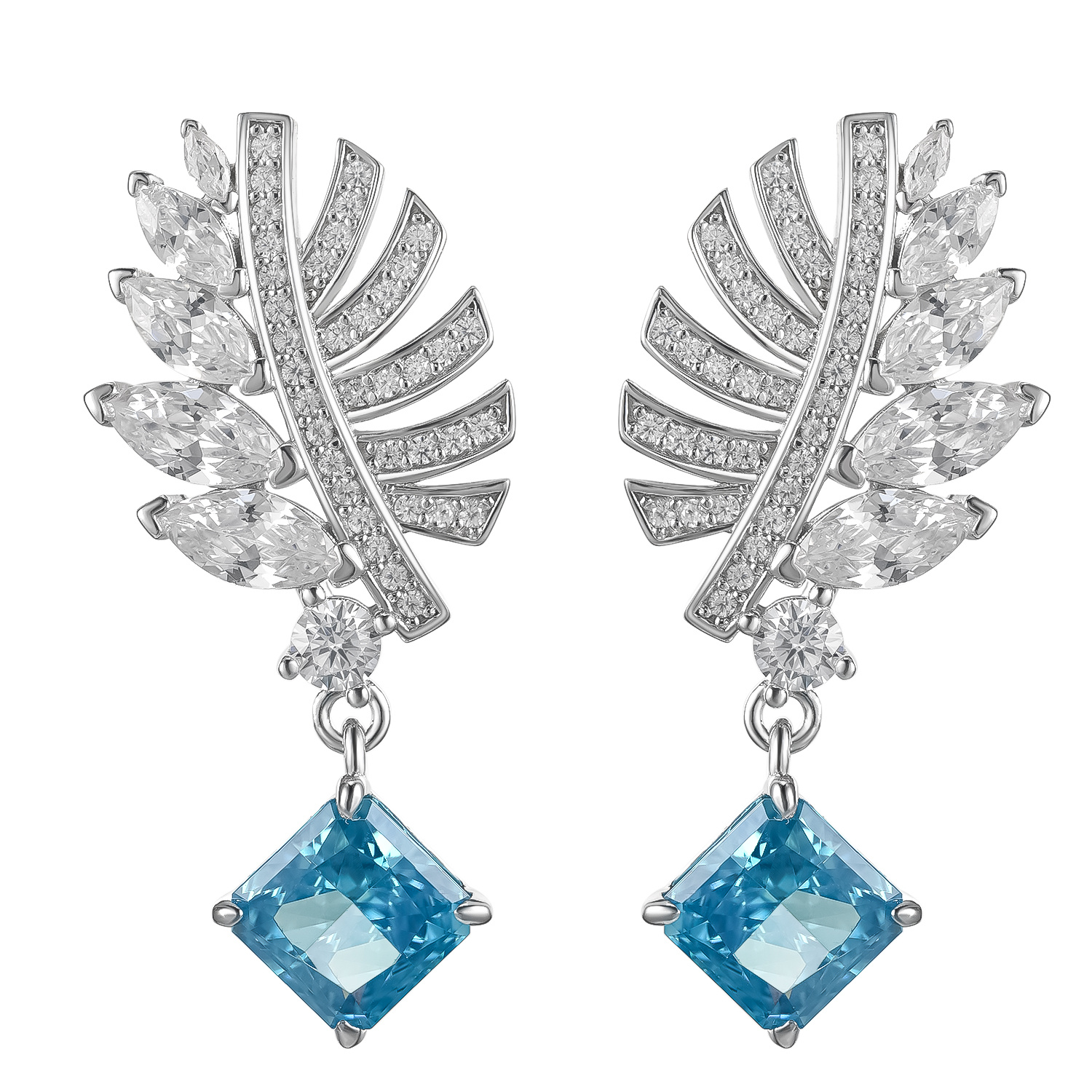 培育海蓝宝石气质蓝钻帕拉伊巴精工镶嵌925银镀女耳环氧化锆高货