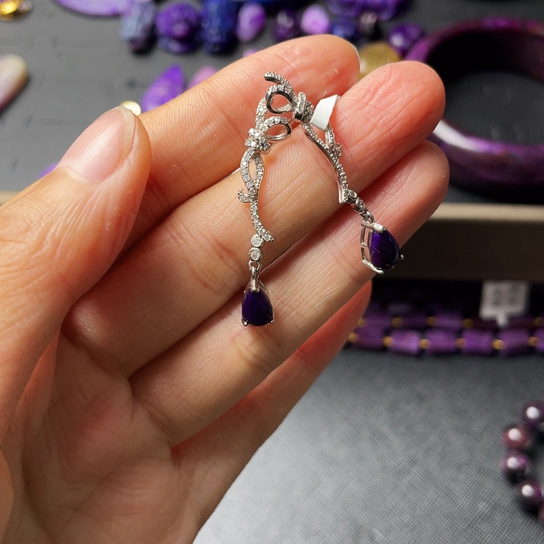 苏纪石（舒俱来）耳钉银S925镶嵌