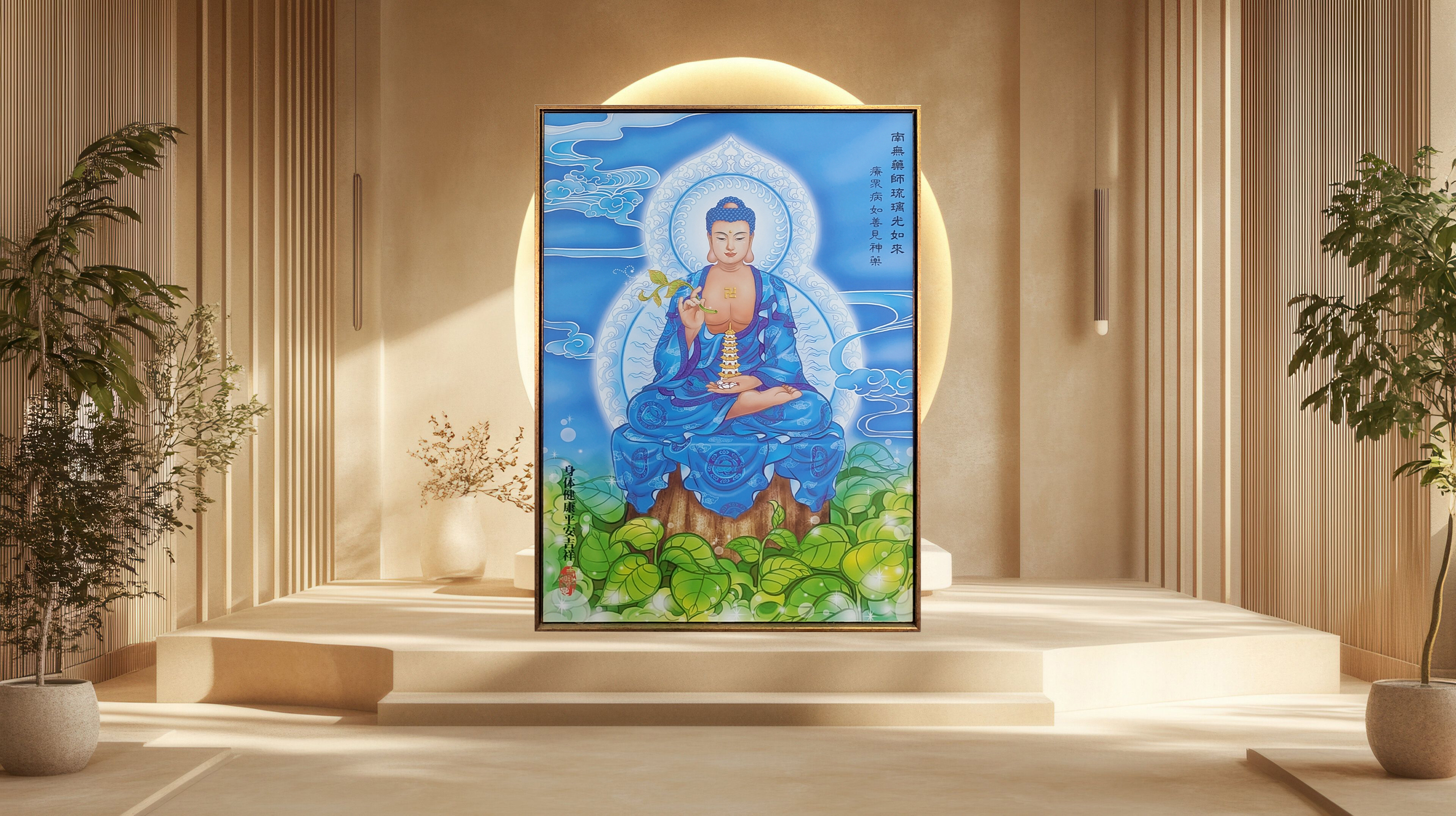 【框画药师佛01】装饰画手工立粉画办公室家居装饰画