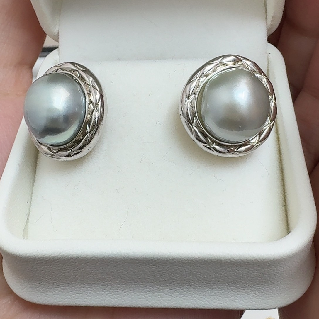 海水珍珠耳饰银S925镶嵌