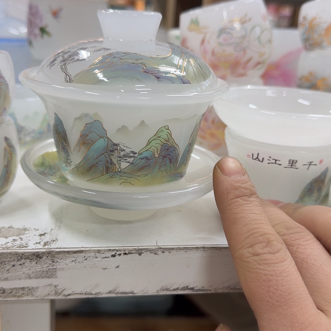 千里江山盖碗一个