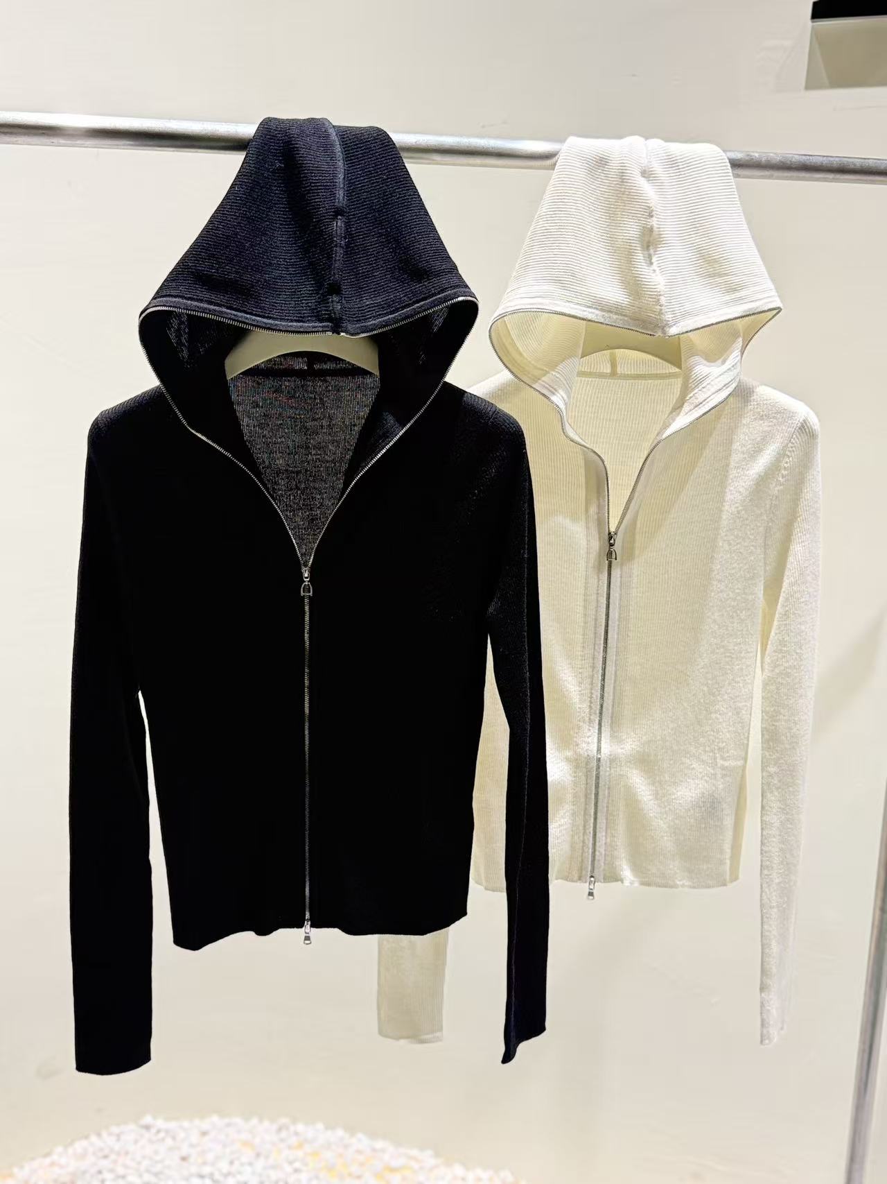 【ANNG】B50211 25 秋冬极简小众设计感双拉链连帽针织开衫外套