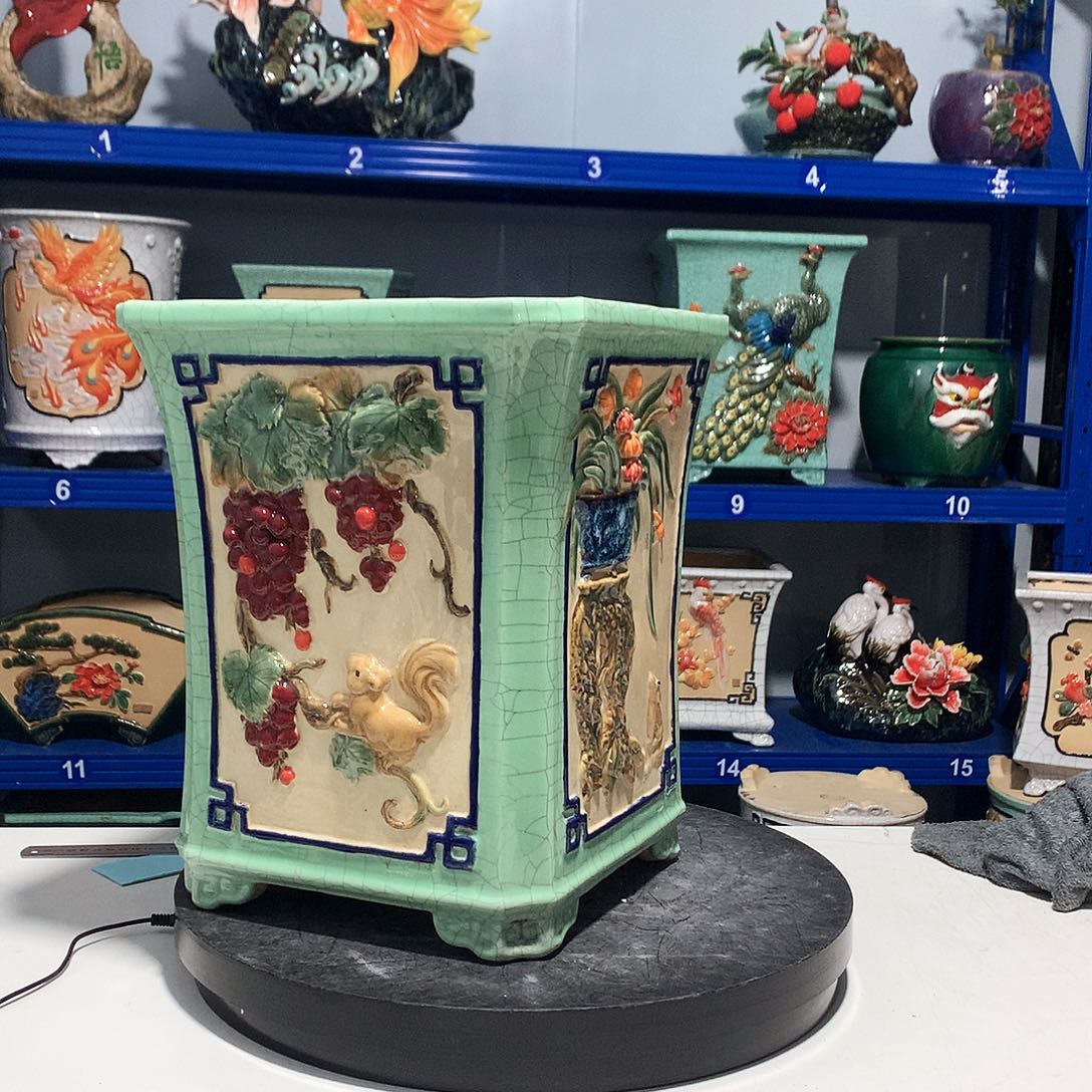 风***淡高温粗陶石湾花盆