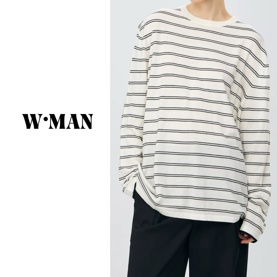 W·MAN“超奢肤感”真丝羊毛亲肤复古条纹宽松针织衫