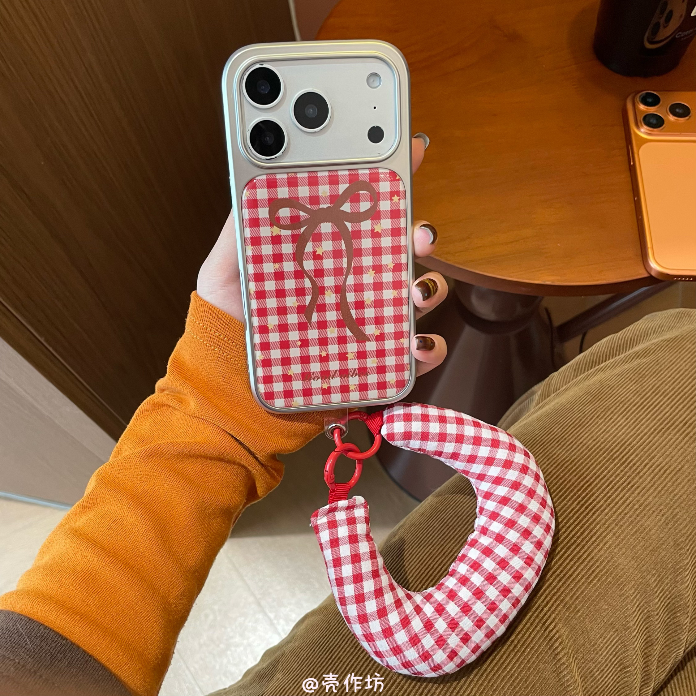 韩系红格纹星星蝴蝶结电镀滴胶适用iPhone17promax苹果16手机壳15