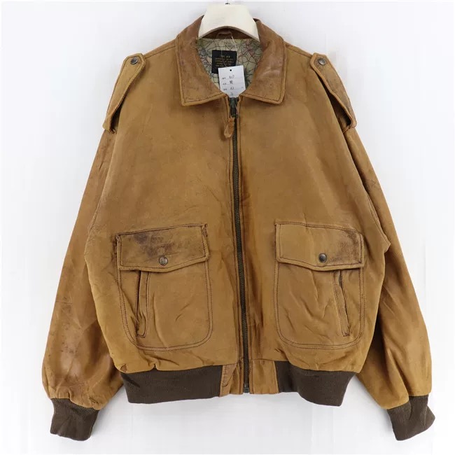 日韩皮衣夹克外套以直播间实物为准韩版卡其色翻领水洗拼接做旧