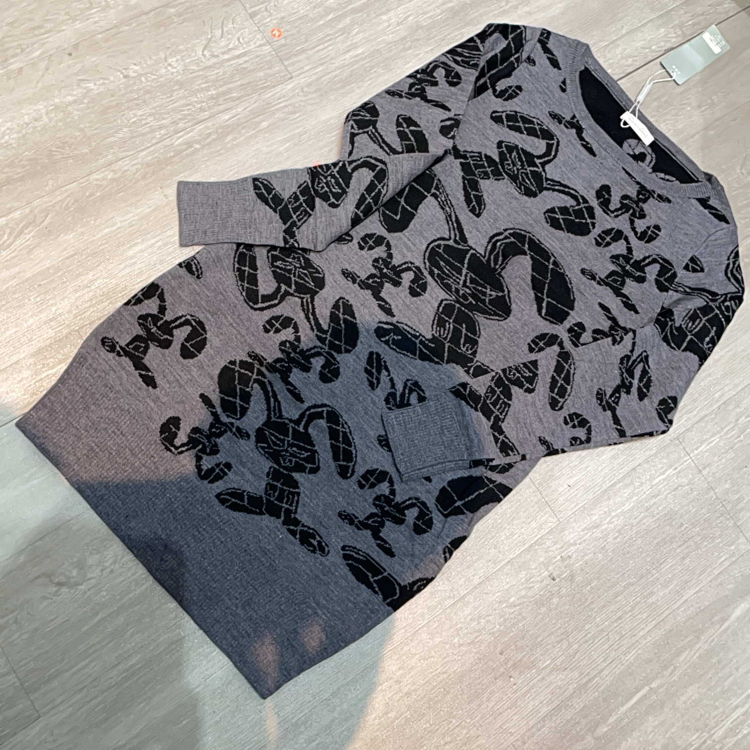复古港风灰色兔子印花修身长裙-果梓3006