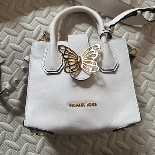 99新 MICHAEL KORS/迈克高仕 大麦中古/MK/白色全皮蝴蝶斜挎包/
