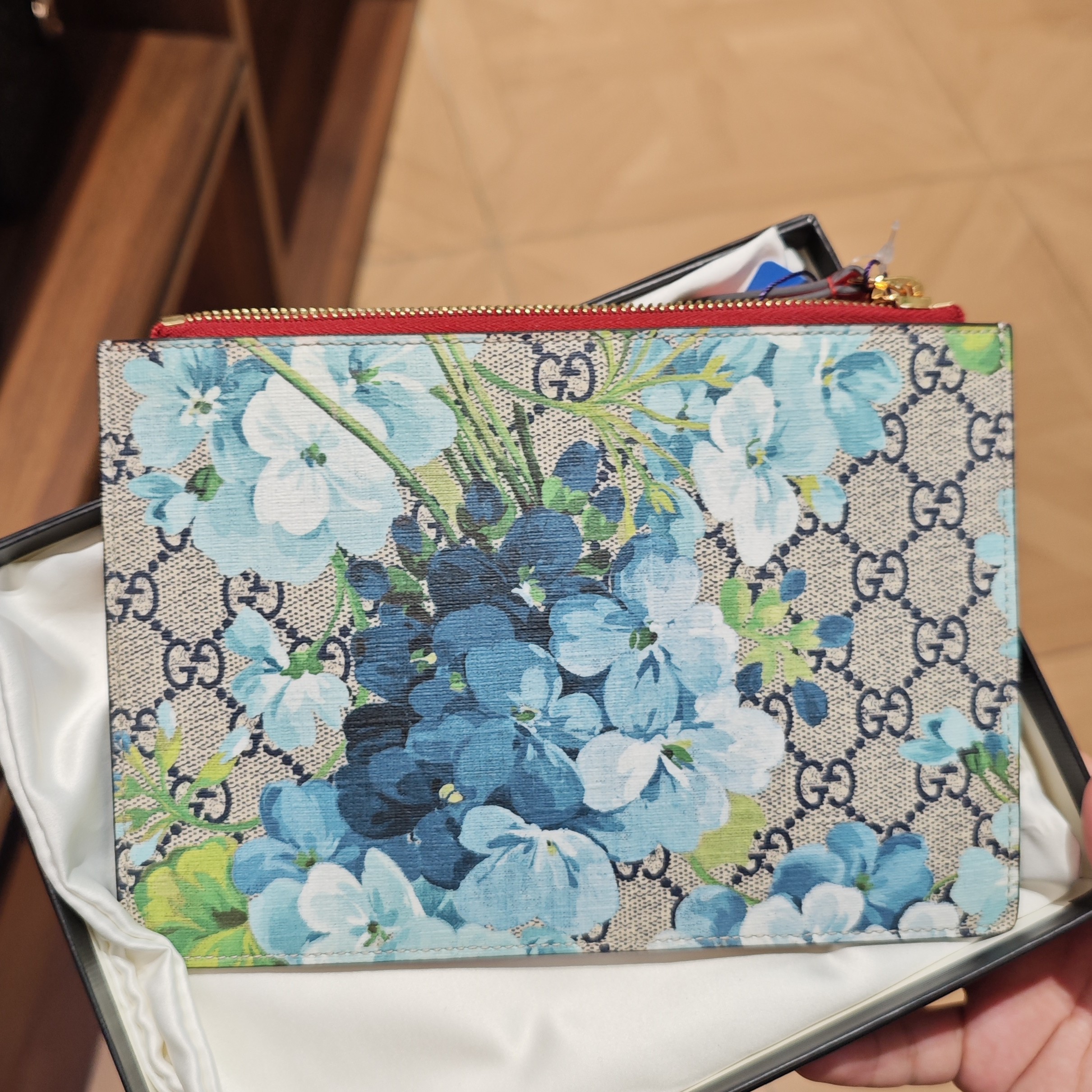 未使用 GUCCI/古驰 Gucci蓝色天竺手拿包 19110006-09