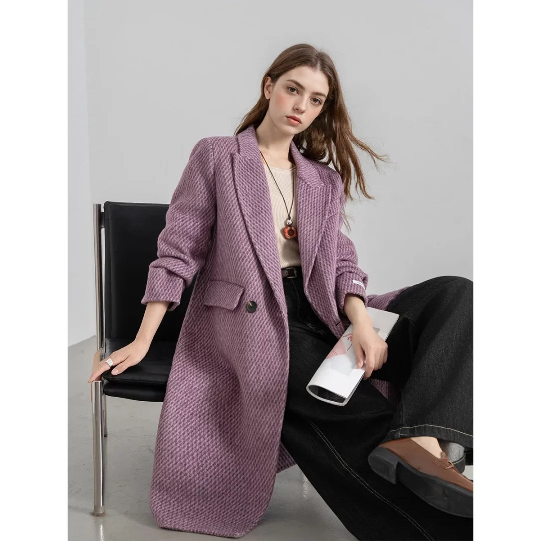 卡寇岚2025韩国东大门新款韩版长款双面手缝羊毛大衣时尚毛呢