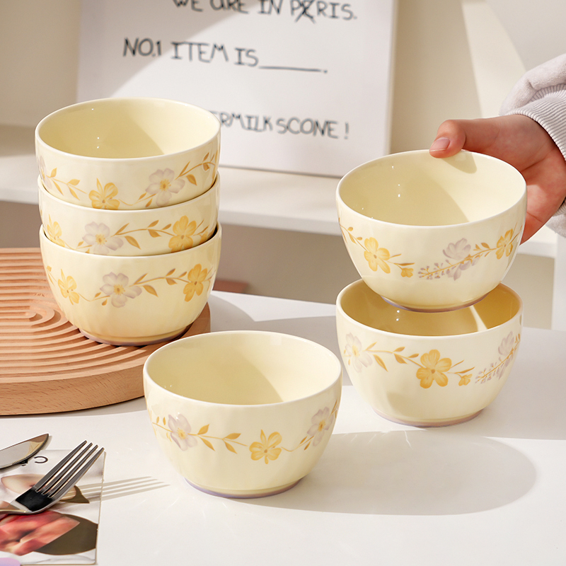 【4个装/6个装】紫罗兰米饭碗家用少女心陶瓷釉下彩吃饭碗可爱碗