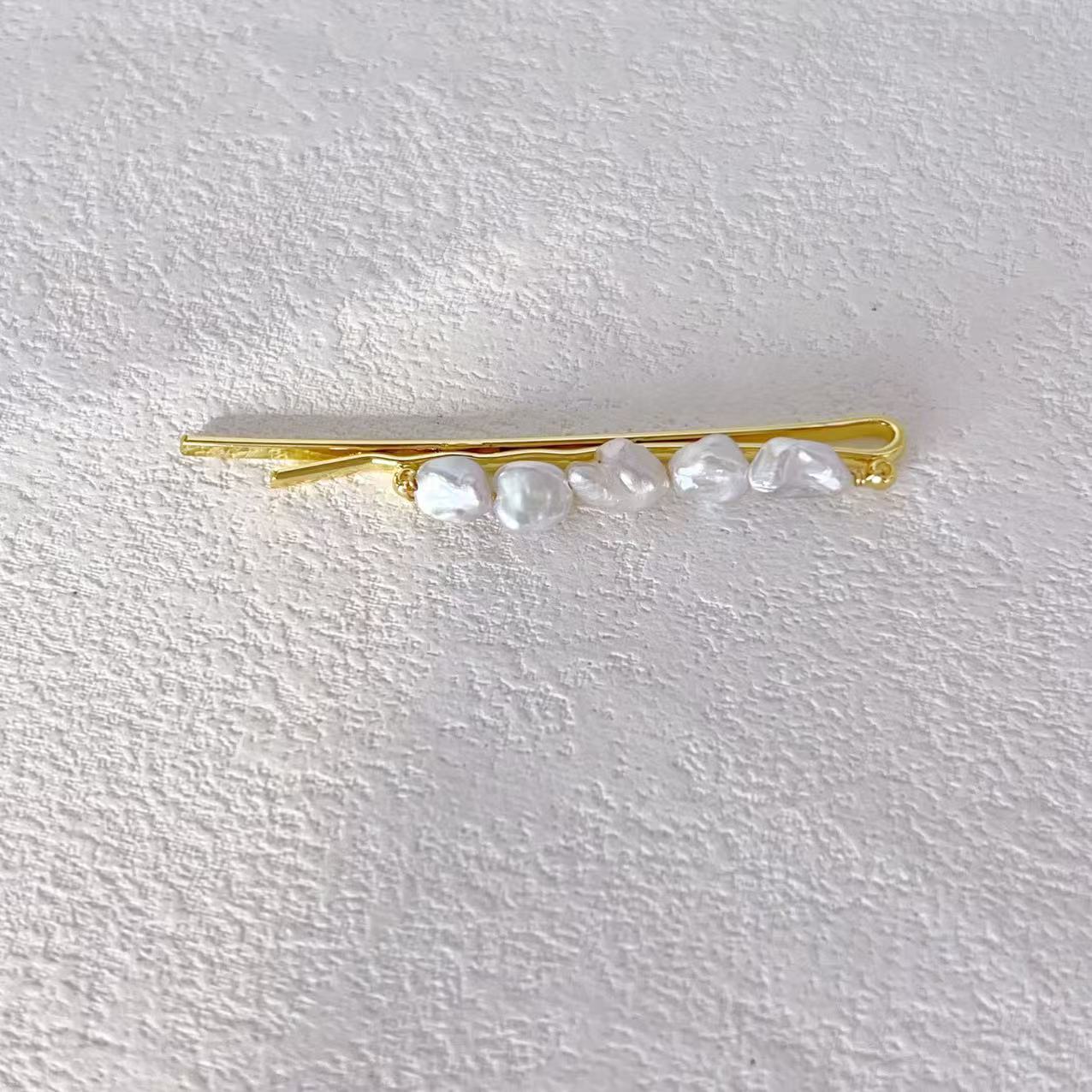 天然淡水keshi碎银子珍珠发夹 发卡 刘海夹侧边夹真珍珠 