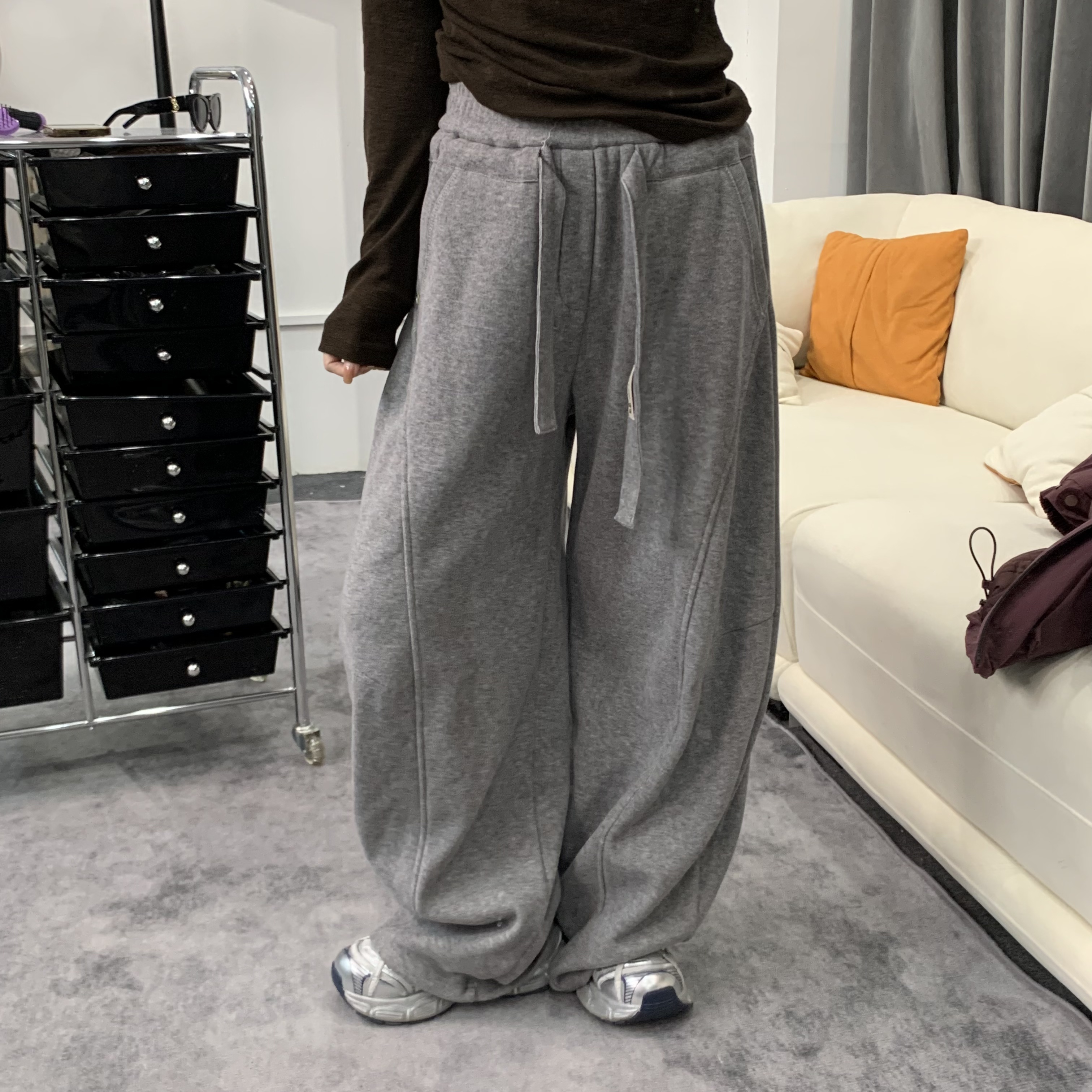 卫裤加绒加厚冬款保暖宽松松紧腰阔腿裤百搭休闲裤9908