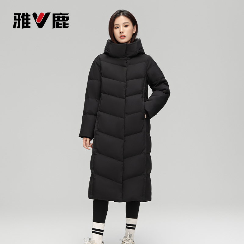 雅鹿中长款羽绒服女冬季新款过膝连帽加厚修身显瘦外套潮