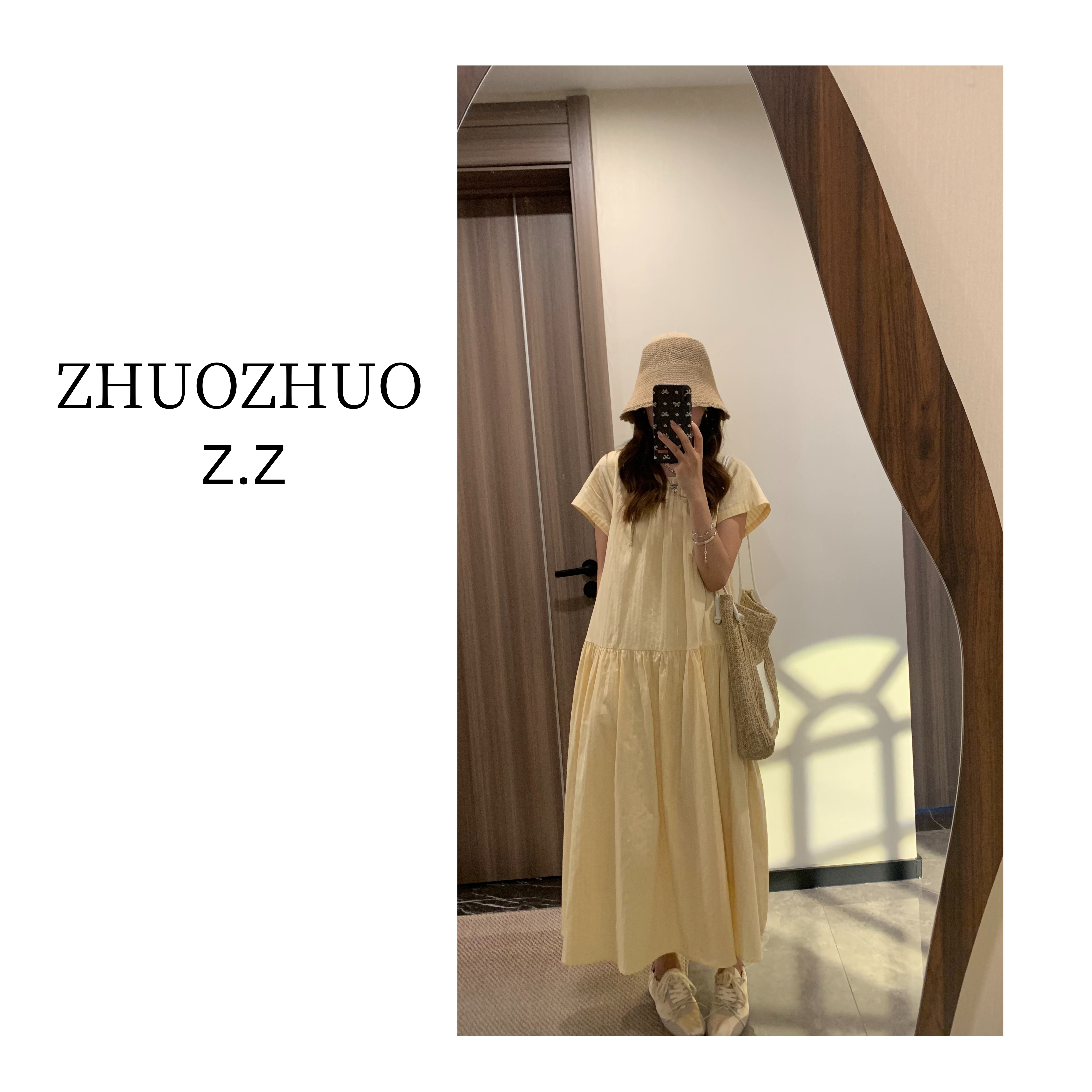 【ZHUOZHUO专属】“鎏光织影”时髦感设计亮丝条纹百搭圆领短袖连衣裙