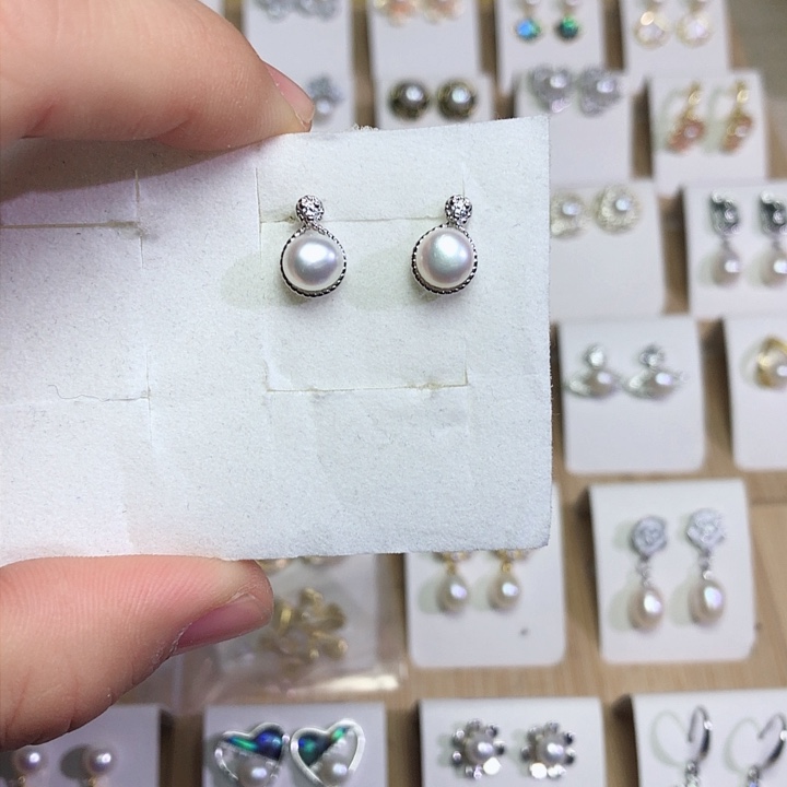 淡水珍珠耳饰银S925镶嵌