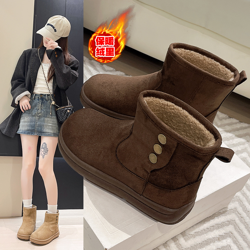 雪地靴女2025冬季新款棉鞋加绒勃肯鞋流行增高短靴厚底女鞋百搭