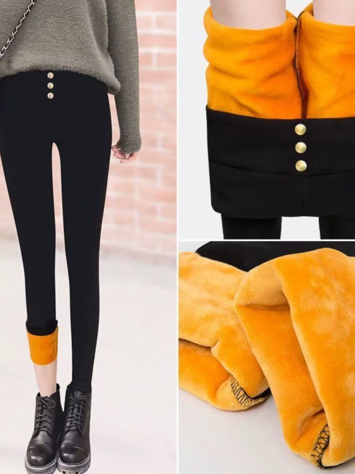 【丽姐宠粉】女裤子黑色外穿加绒加厚冬季修身弹力铅笔裤黑S22