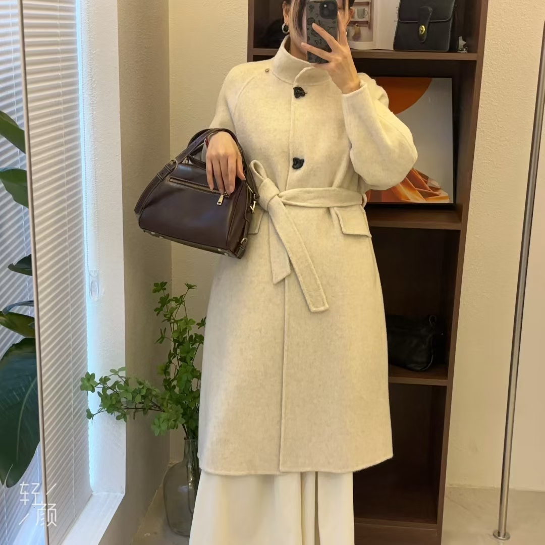 小个子定制立领中长款双面女士大衣秋冬时尚气质