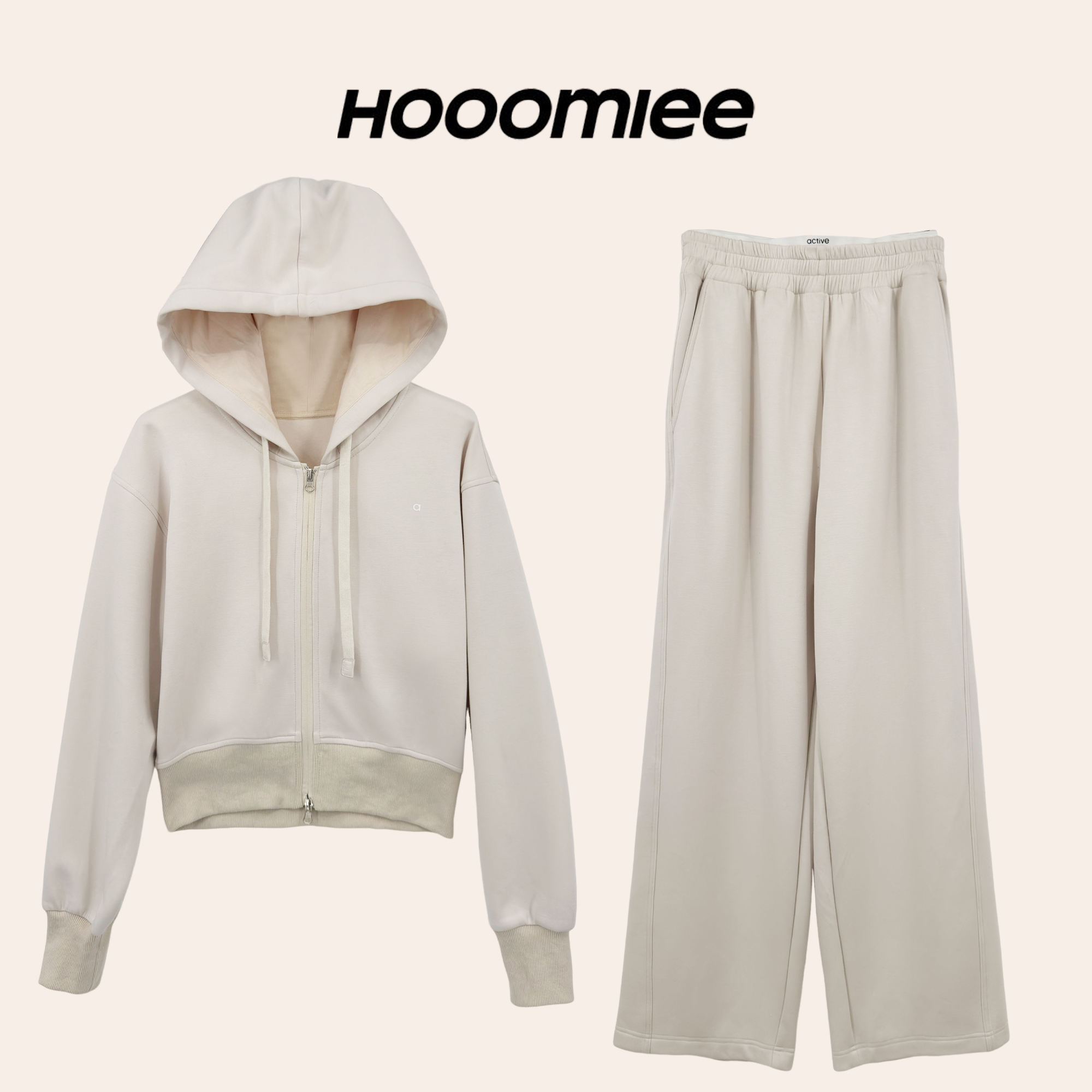 Hooomiee慵懒风设计感连帽卫衣开衫外套+休闲裤子套装HTZ25133