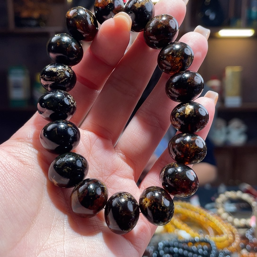 琥珀手链未镶嵌15m黑花